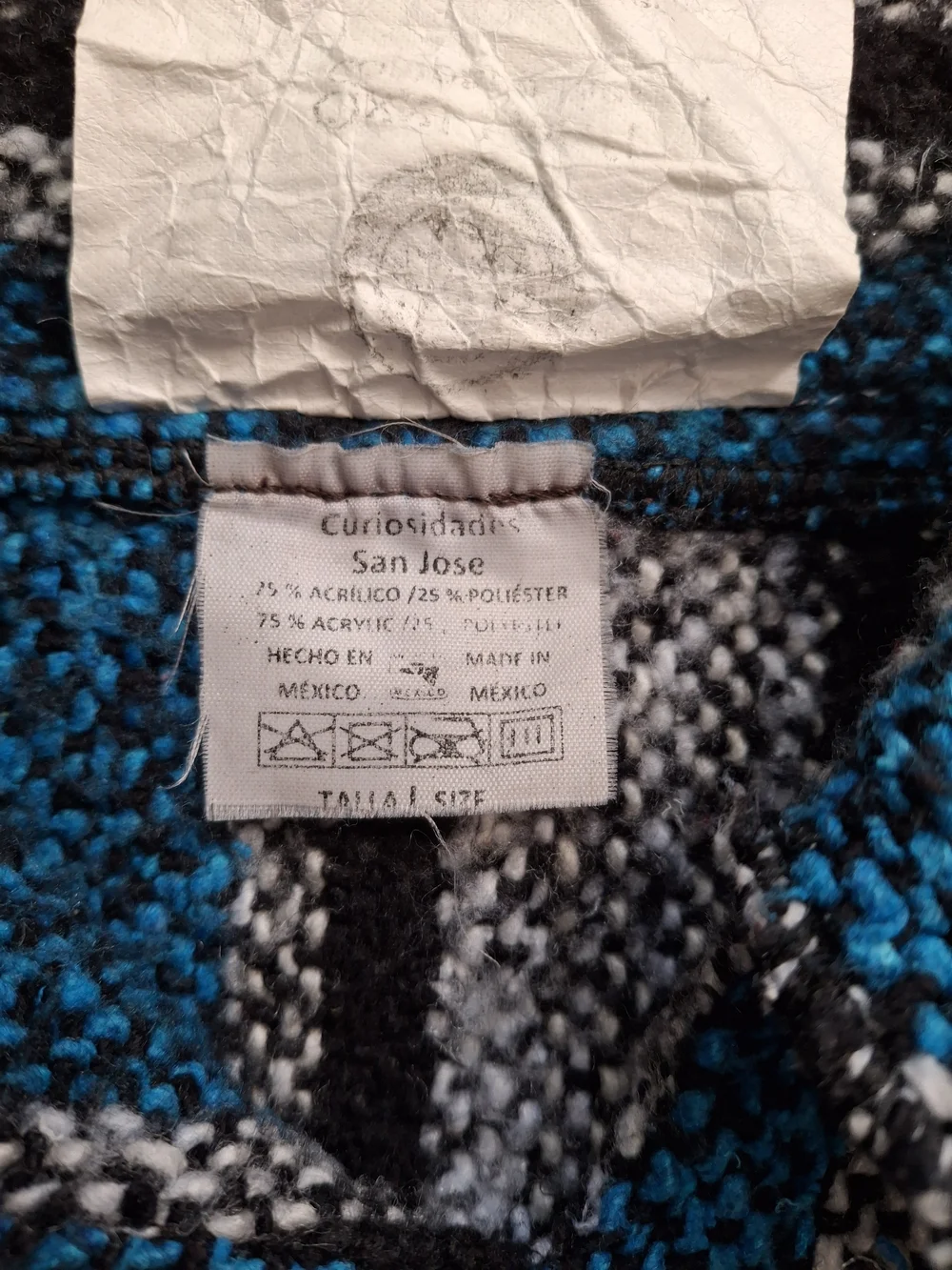 Oxxi Craft Mexican Baja Hoodie Turquoise Black Gray Woven Pullover